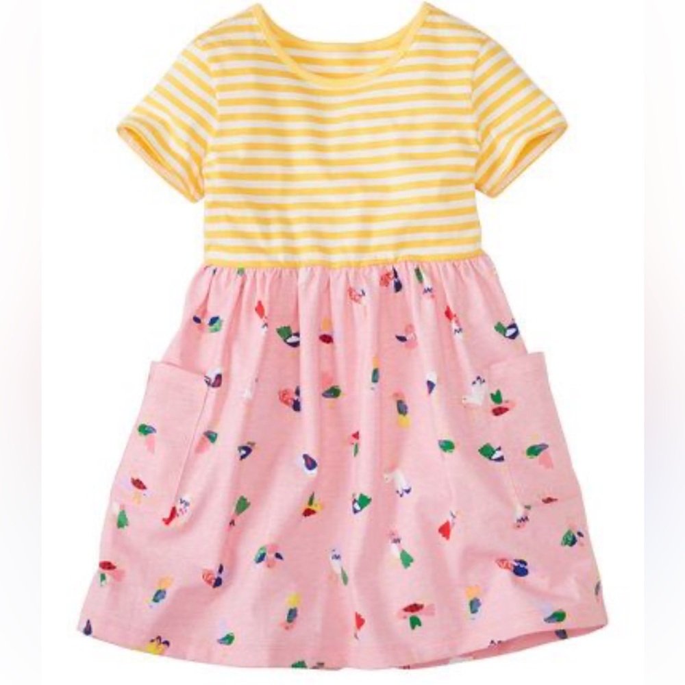 Hanna Andersson 'Mixie' Birds Playdress Cotton Short Sleeve Girl Size 6-8